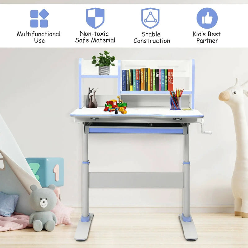 Kids Multifunctional Writing Desk with Tilt Desktop and Book Shelf by DirectDeals