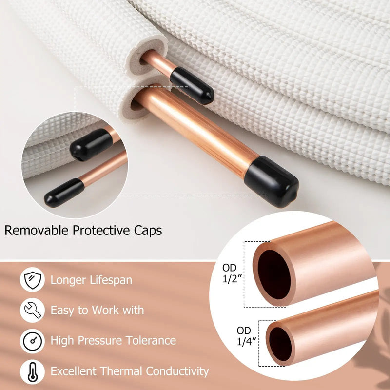 25 Feet Mini Split Line Set with 1/4 Inch and 1/2 Inch O.D. Copper Pipes Tubing by DirectDeals