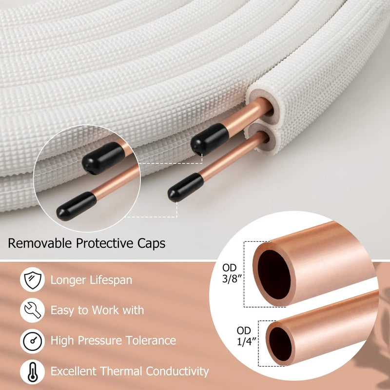 25 Feet Mini Split Line Set with 1/4 Inch and 3/8 Inch O.D. Copper Pipes Tubing by DirectDeals