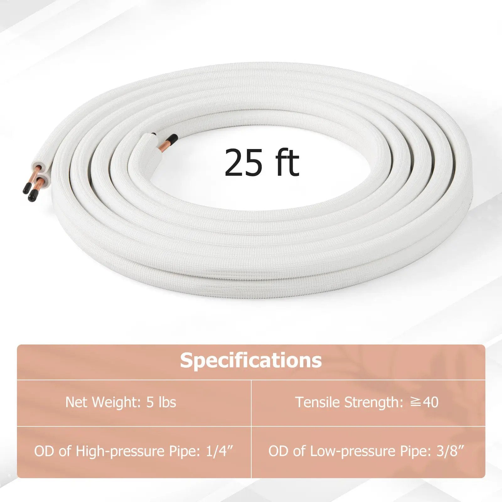 25 Feet Mini Split Line Set with 1/4 Inch and 3/8 Inch O.D. Copper Pipes Tubing by DirectDeals