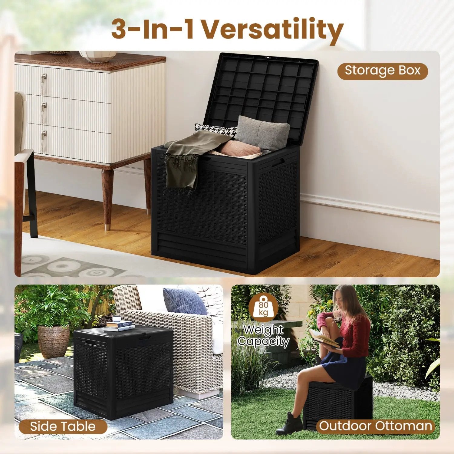 25 Gallon Outdoor Storage Box with Rattan Pattern by DirectDeals