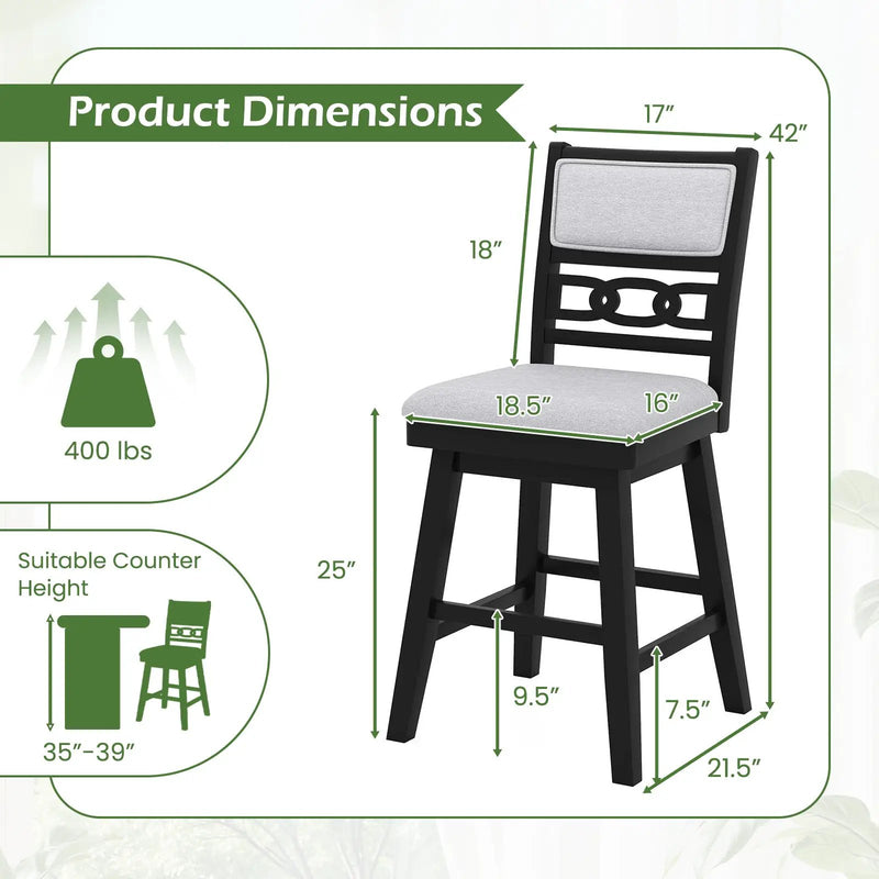 25 Inch Bar Stools Set of 2 with Upholstered Backrest and 360¬∞ Rotation Seat-Black by DirectDeals