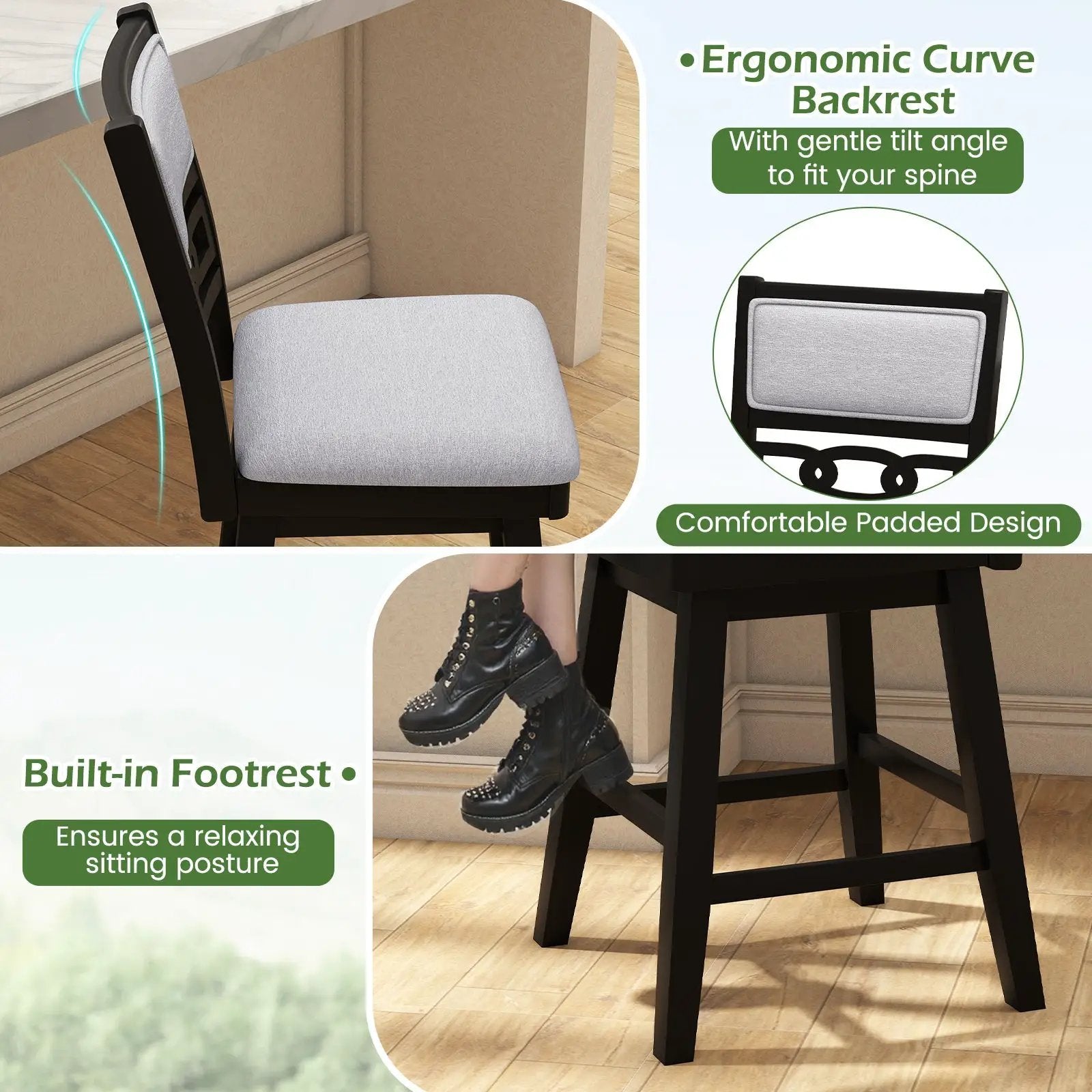 25 Inch Bar Stools Set of 2 with Upholstered Backrest and 360¬∞ Rotation Seat-Black by DirectDeals