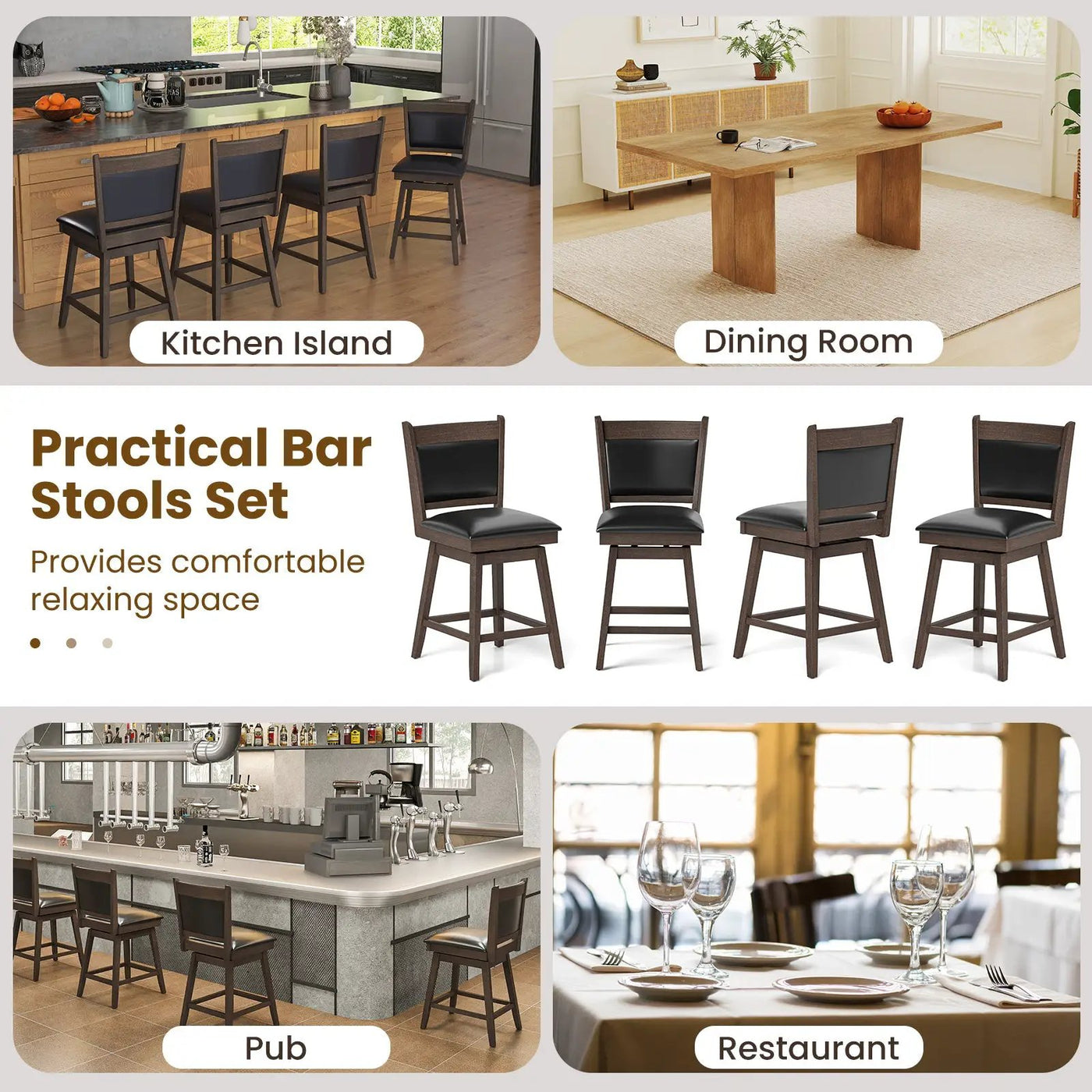 25/29 Inch Padded Bar Stools Set of 2 with Swivel Seat and Footrest by DirectDeals