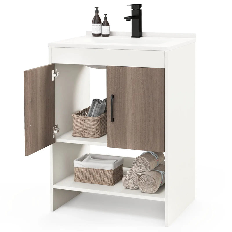 25 Inch Bathroom Vanity Sink Combo Cabinet with Doors and Open Shelf-Gray by DirectDeals