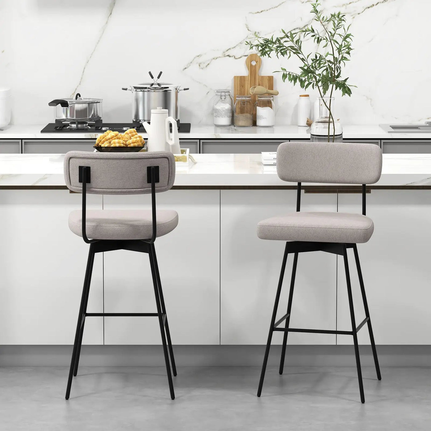 29 Inch Counter Height Upholstered Swivel Bar Stool Set of 2 by DirectDeals