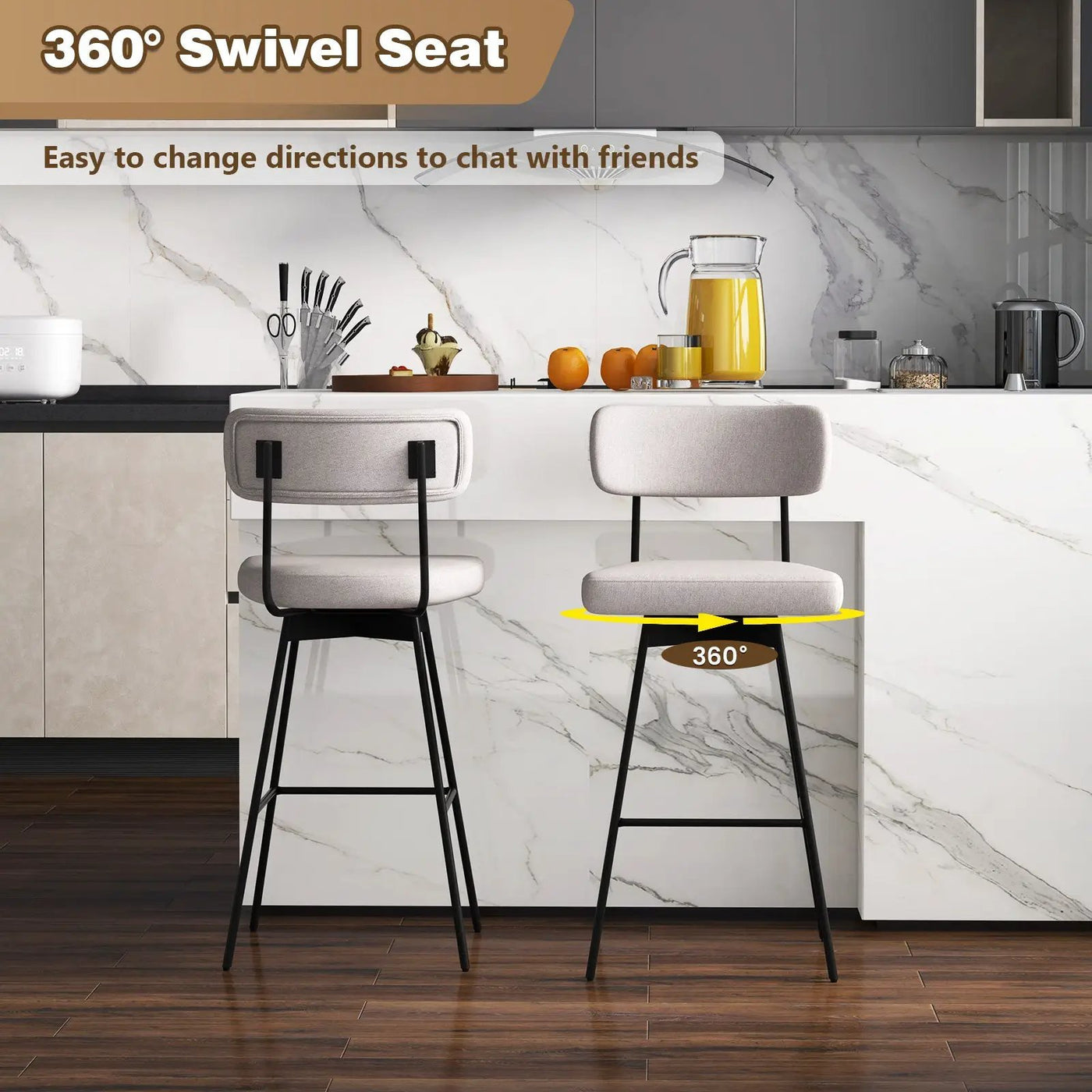 29 Inch Counter Height Upholstered Swivel Bar Stool Set of 2 by DirectDeals