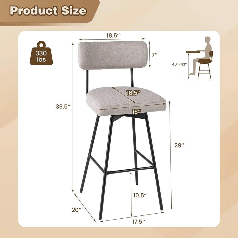 29 Inch Counter Height Upholstered Swivel Bar Stool Set of 2 by DirectDeals