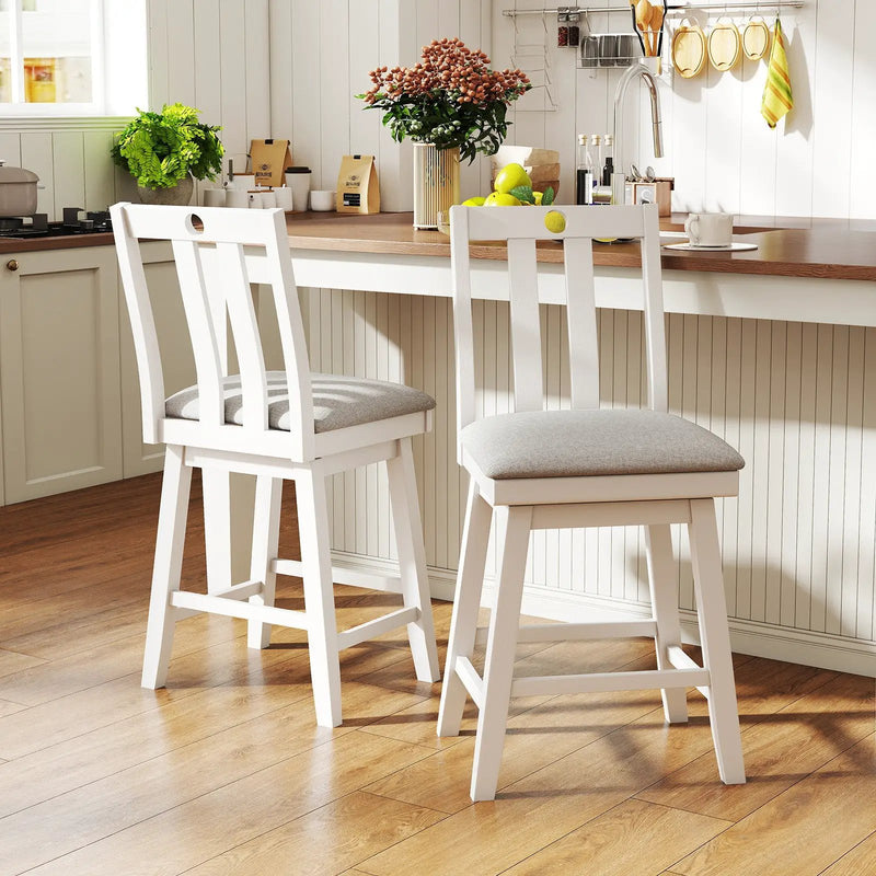 25 Inch Modern Bar Stools Set of 2 with Upholstered and 360¬∞ Rotation Seat-White by DirectDeals