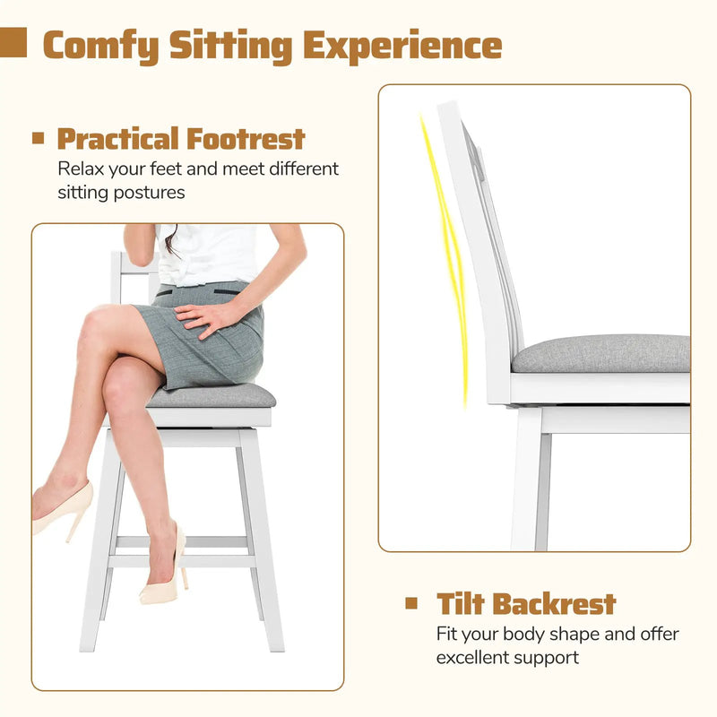 25 Inch Modern Bar Stools Set of 2 with Upholstered and 360¬∞ Rotation Seat-White by DirectDeals