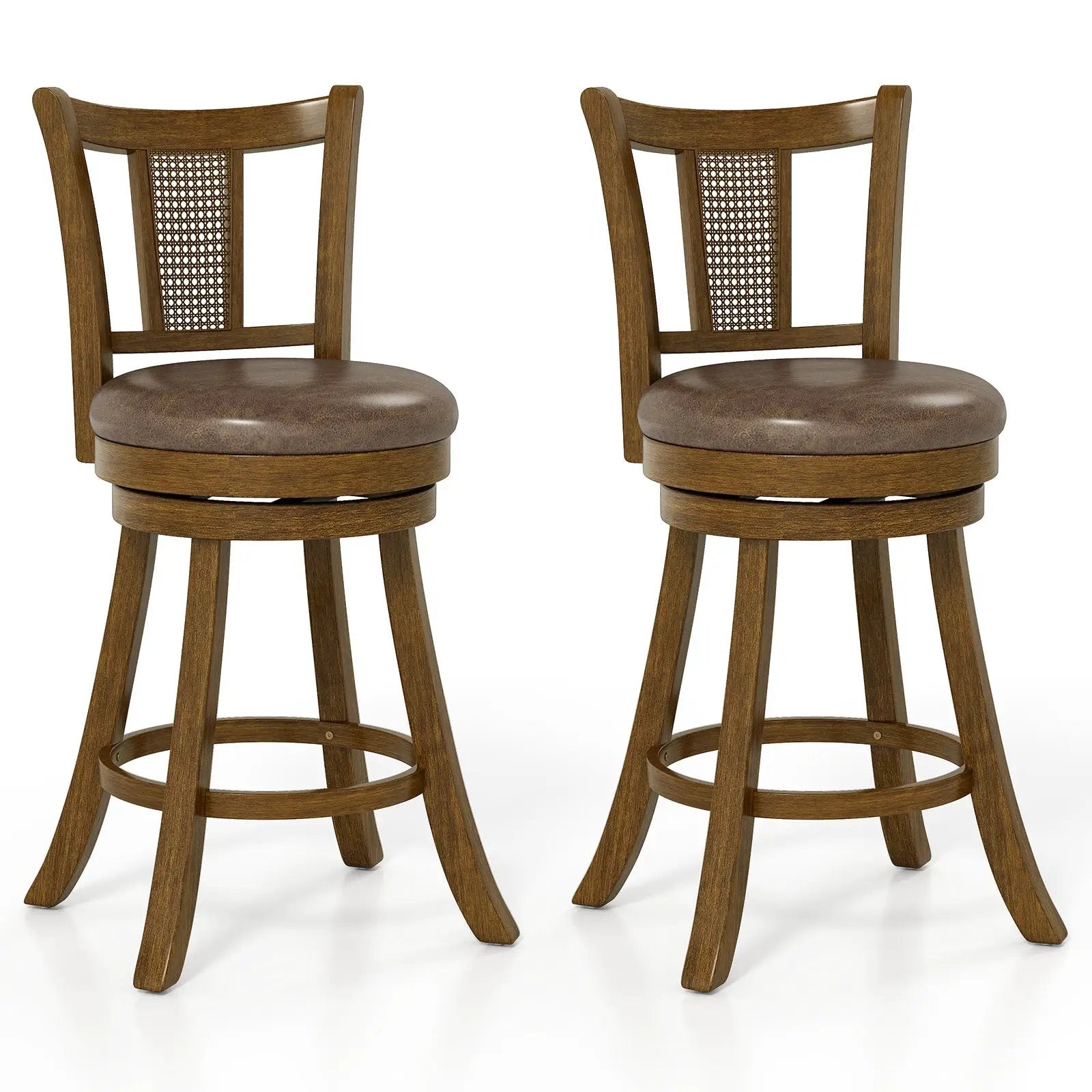 Swivel Bar Stools Set of 2 with Rattan Backrest - Brown by DirectDeals