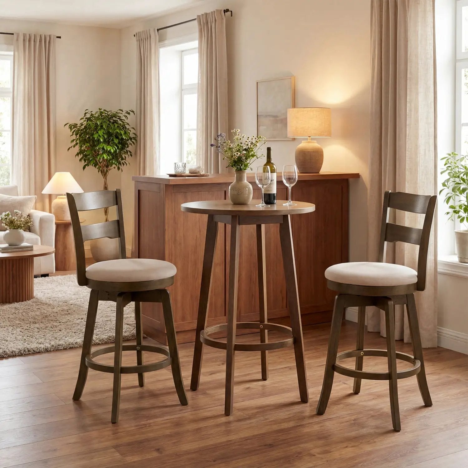 25 Inch Swivel Counter Barstools with Backrest & Upholstered Seat by DirectDeals