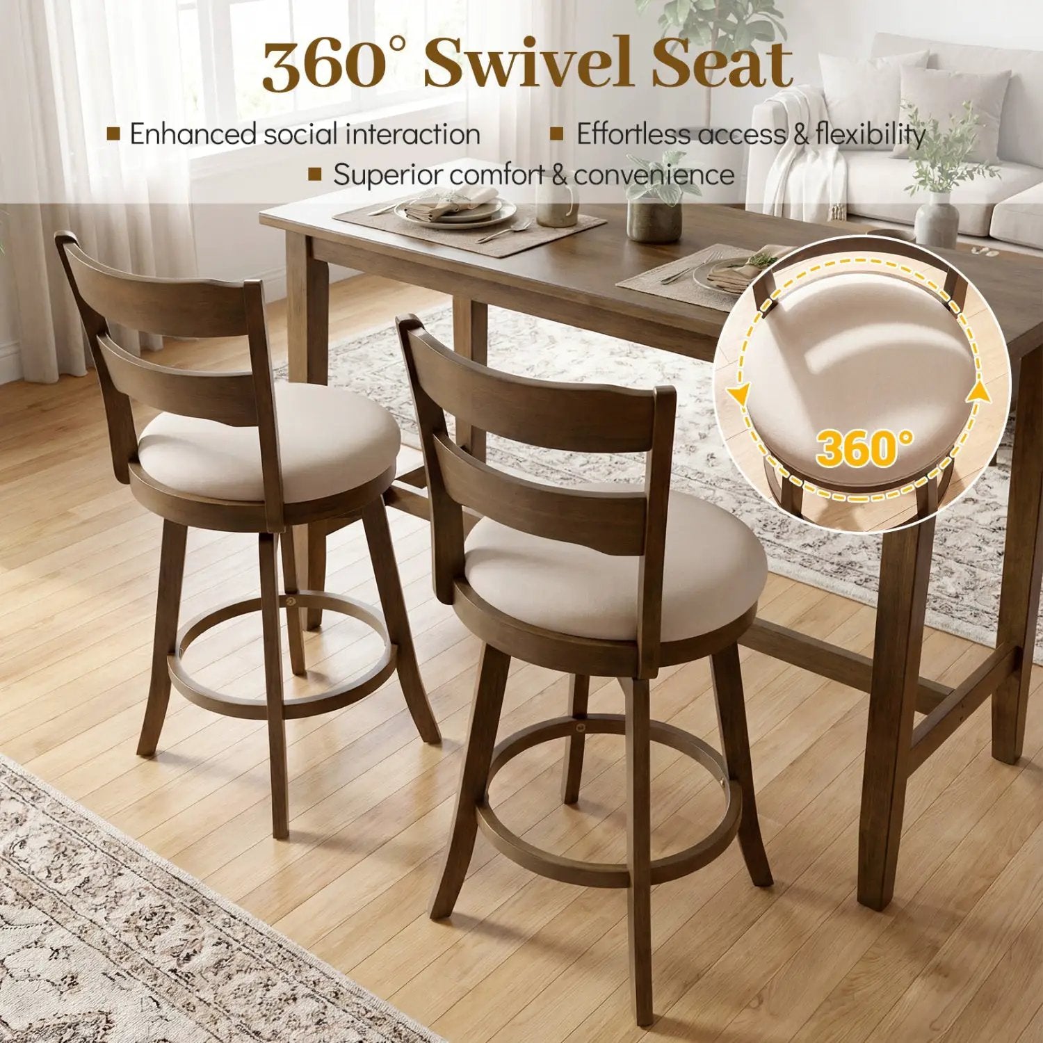 25 Inch Swivel Counter Barstools with Backrest & Upholstered Seat by DirectDeals