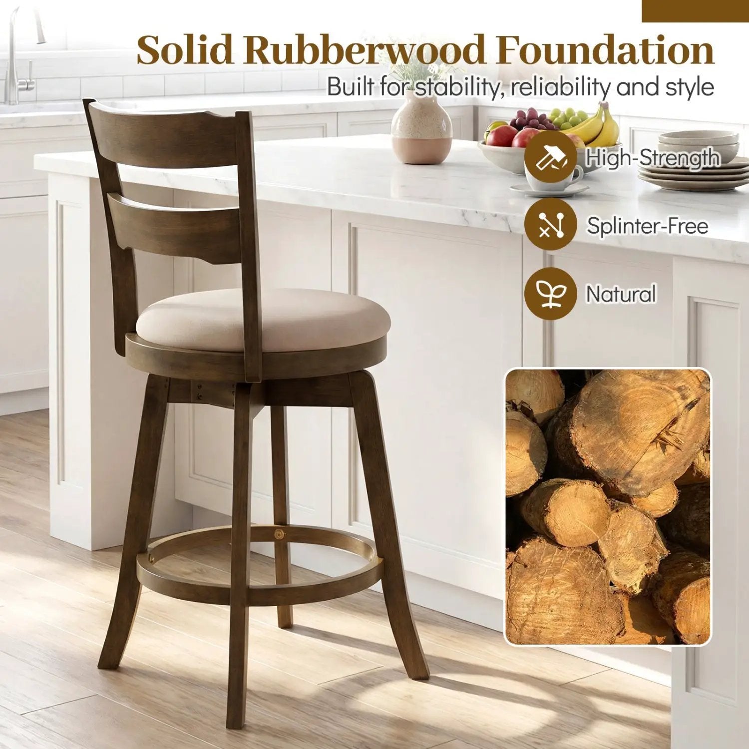 25 Inch Swivel Counter Barstools with Backrest & Upholstered Seat by DirectDeals