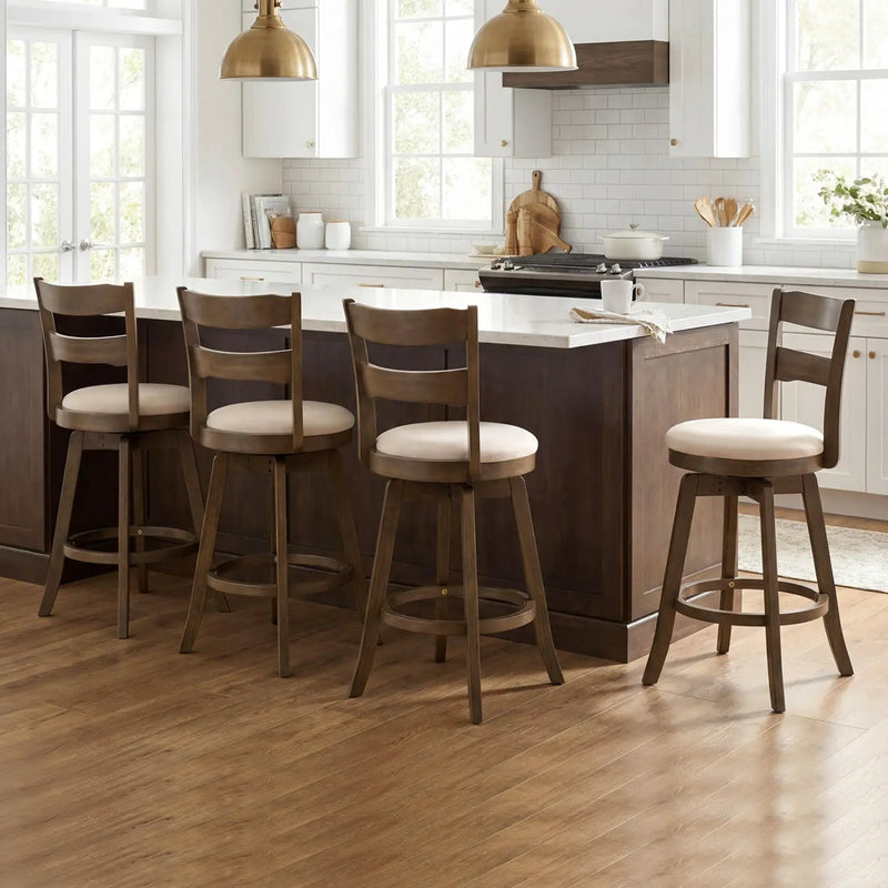 25 Inch Swivel Counter Barstools with Backrest & Upholstered Seat by DirectDeals