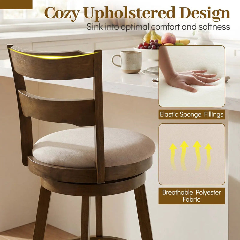 25 Inch Swivel Counter Barstools with Backrest & Upholstered Seat by DirectDeals