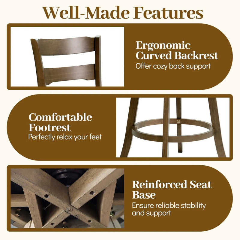 25 Inch Swivel Counter Barstools with Backrest & Upholstered Seat by DirectDeals