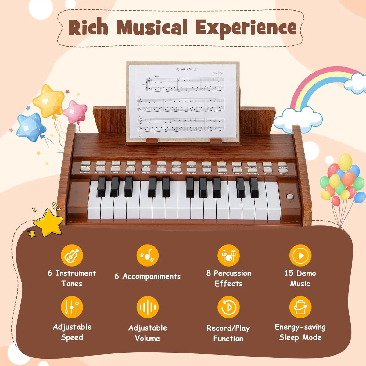 25 Keys Kids Piano Keyboard with Adjustable Speed and Volume by DirectDeals