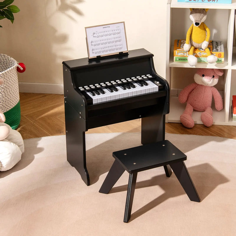 25 Keys Kids Piano Keyboard with Stool Mini Digital Piano Wooden Toy with Adjustable Speed and Volume by DirectDeals