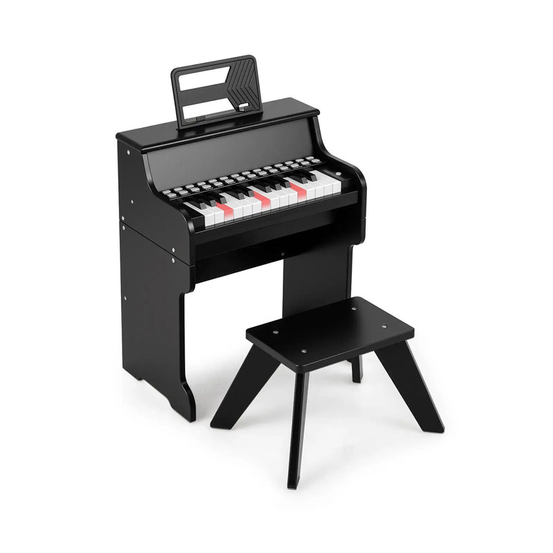 25 Keys Kids Piano Keyboard with Stool Mini Digital Piano Wooden Toy with Adjustable Speed and Volume by DirectDeals