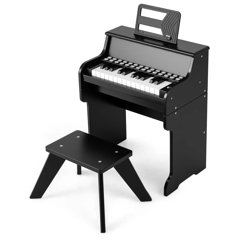 25 Keys Kids Piano Keyboard with Stool Mini Digital Piano Wooden Toy with Adjustable Speed and Volume by DirectDeals