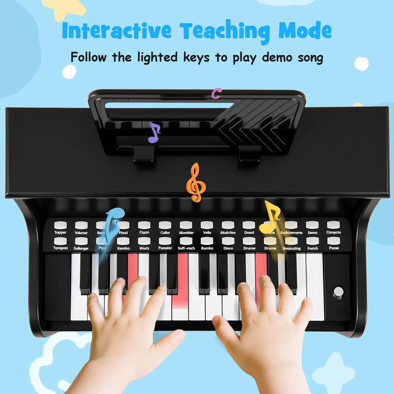 25 Keys Kids Piano Keyboard with Stool Mini Digital Piano Wooden Toy with Adjustable Speed and Volume by DirectDeals