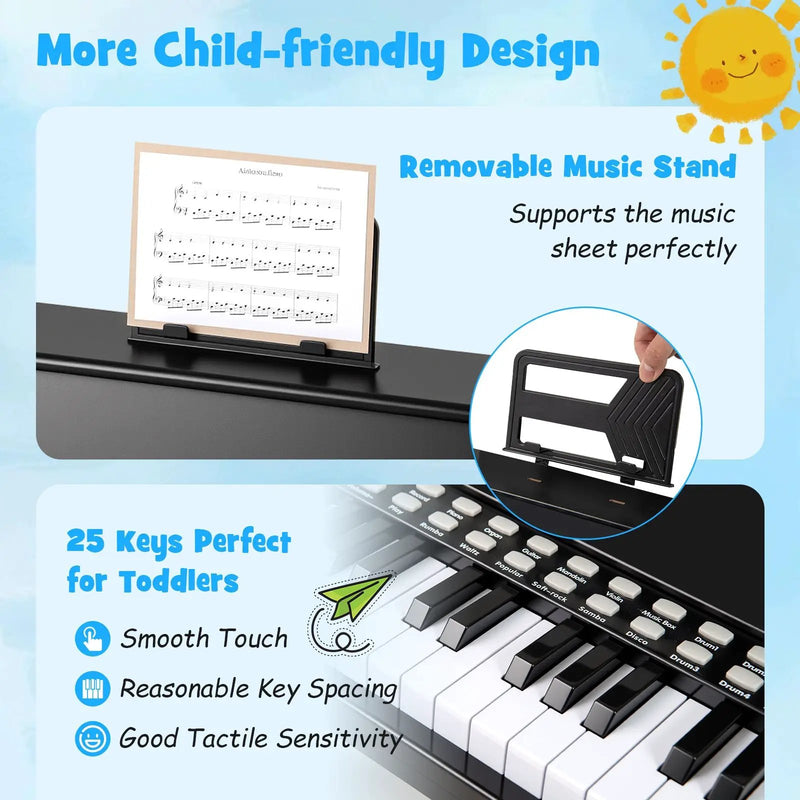 25 Keys Kids Piano Keyboard with Stool Mini Digital Piano Wooden Toy with Adjustable Speed and Volume by DirectDeals