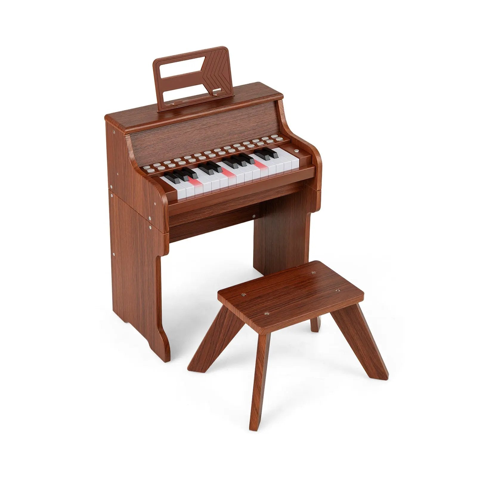 25 Keys Kids Piano Keyboard with Stool Mini Digital Piano Wooden Toy with Adjustable Speed and Volume by DirectDeals