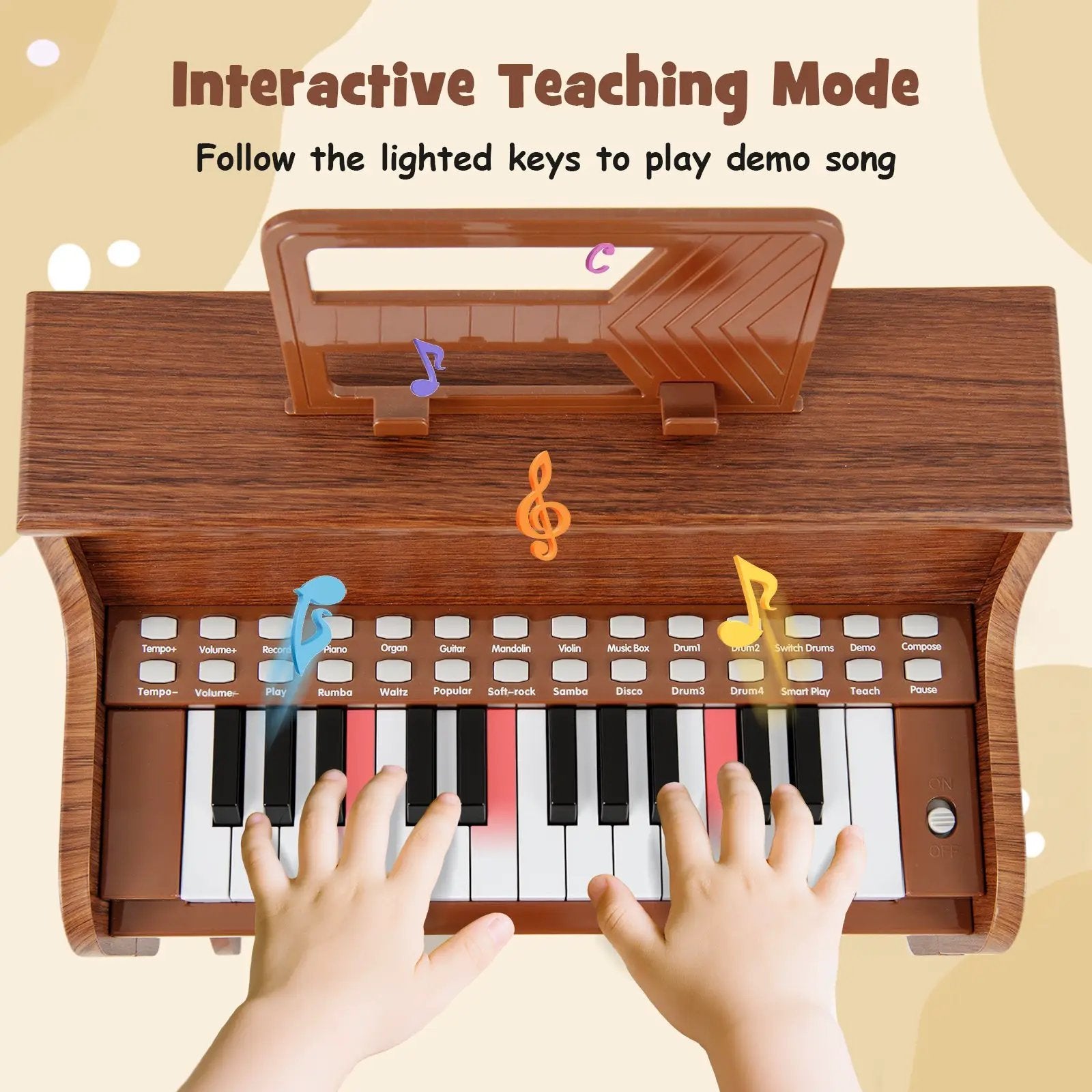 25 Keys Kids Piano Keyboard with Stool Mini Digital Piano Wooden Toy with Adjustable Speed and Volume by DirectDeals