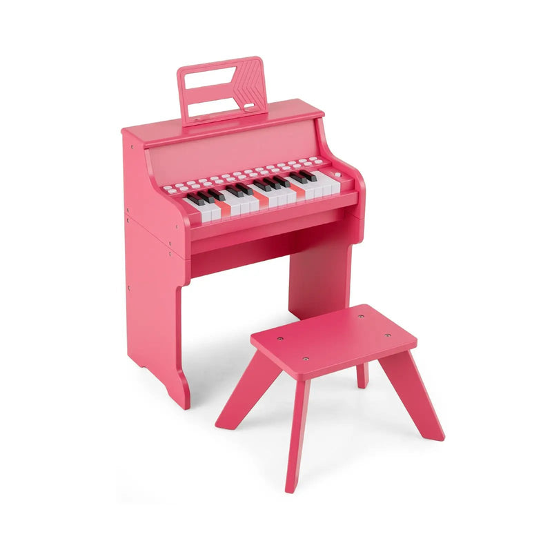 25 Keys Kids Piano Keyboard with Stool Mini Digital Piano Wooden Toy with Adjustable Speed and Volume by DirectDeals