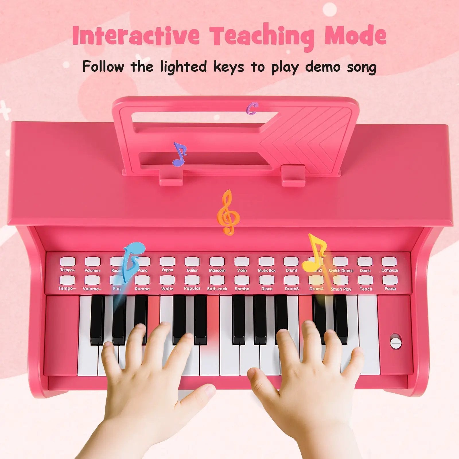 25 Keys Kids Piano Keyboard with Stool Mini Digital Piano Wooden Toy with Adjustable Speed and Volume by DirectDeals