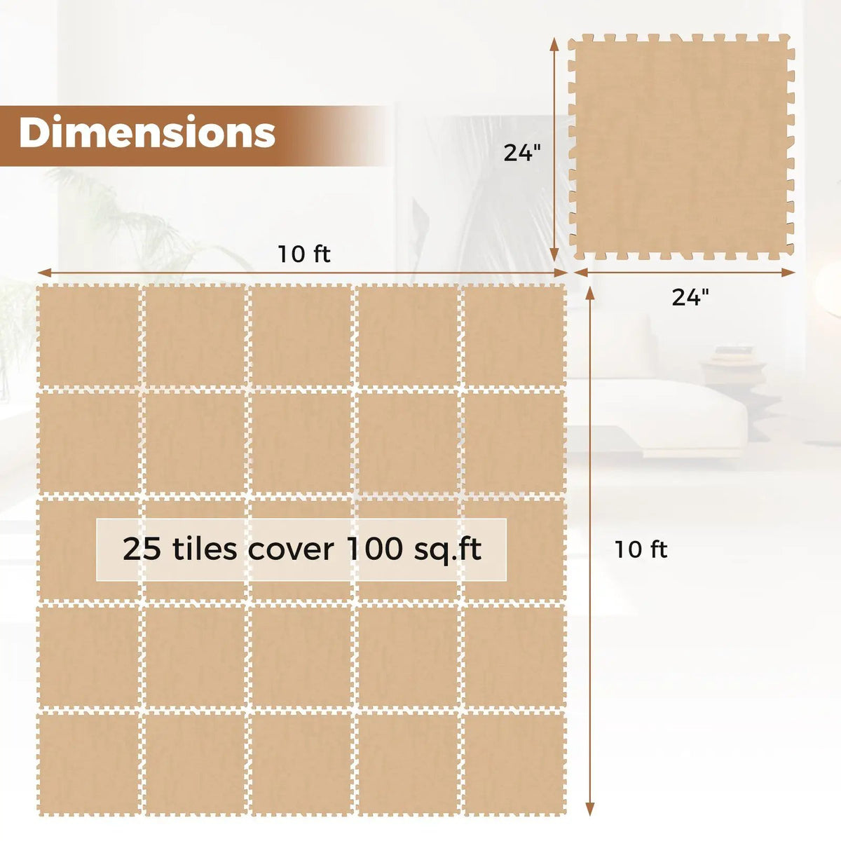 25 Pack-100 Sq.Ft. Foam Floor Tiles Interlocking Carpet Tiles with Edge Borders by DirectDeals