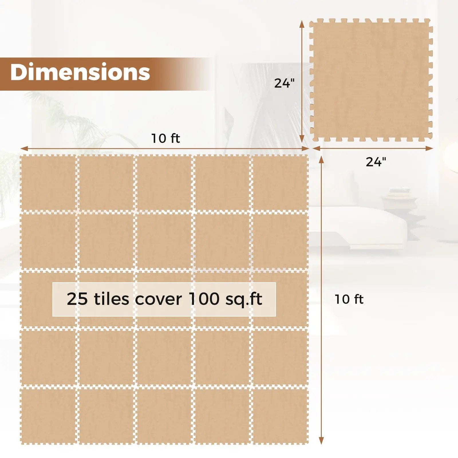 25 Pack-100 Sq.Ft. Foam Floor Tiles Interlocking Carpet Tiles with Edge Borders by DirectDeals