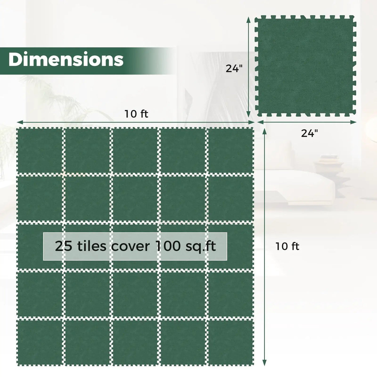 25 Pack-100 Sq.Ft. Foam Floor Tiles Interlocking Carpet Tiles with Edge Borders by DirectDeals