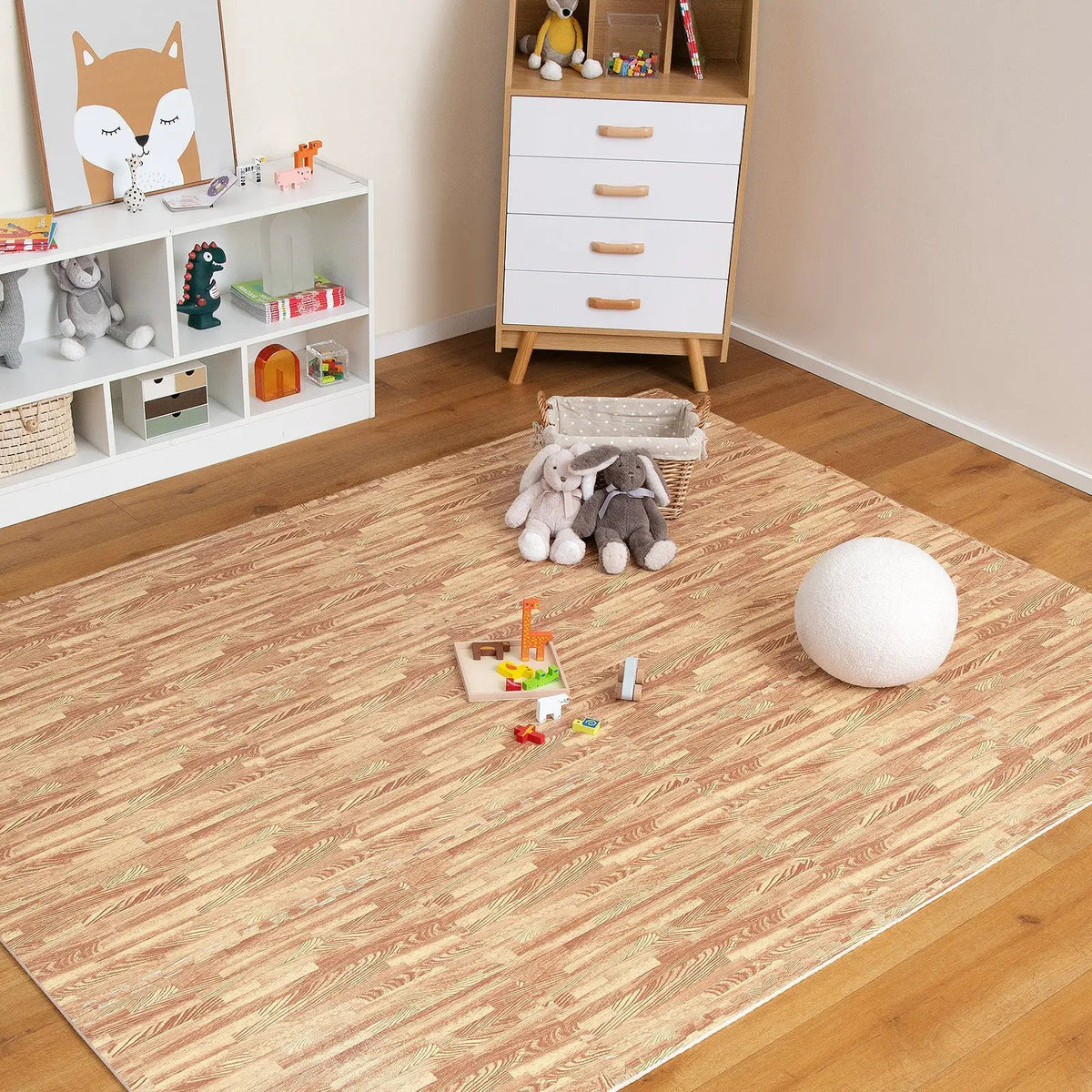 25 Tiles Wood Grain Foam Floor Mats with Borders- Natural by DirectDeals
