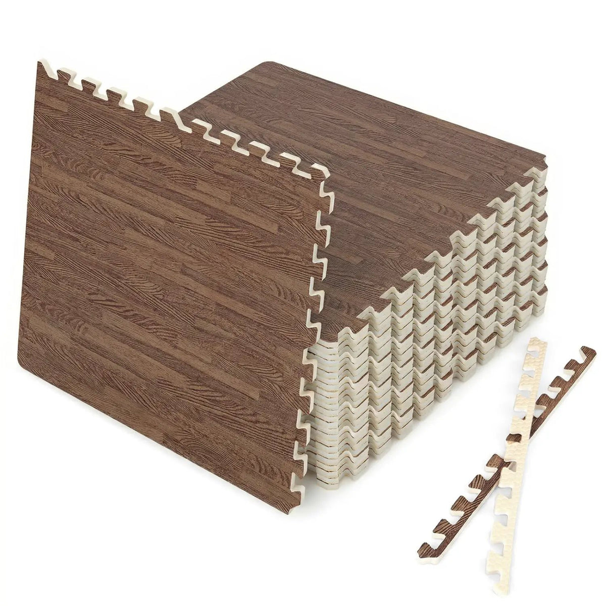 25 Tiles Wood Grain Foam Floor Mats with Borders- Natural by DirectDeals