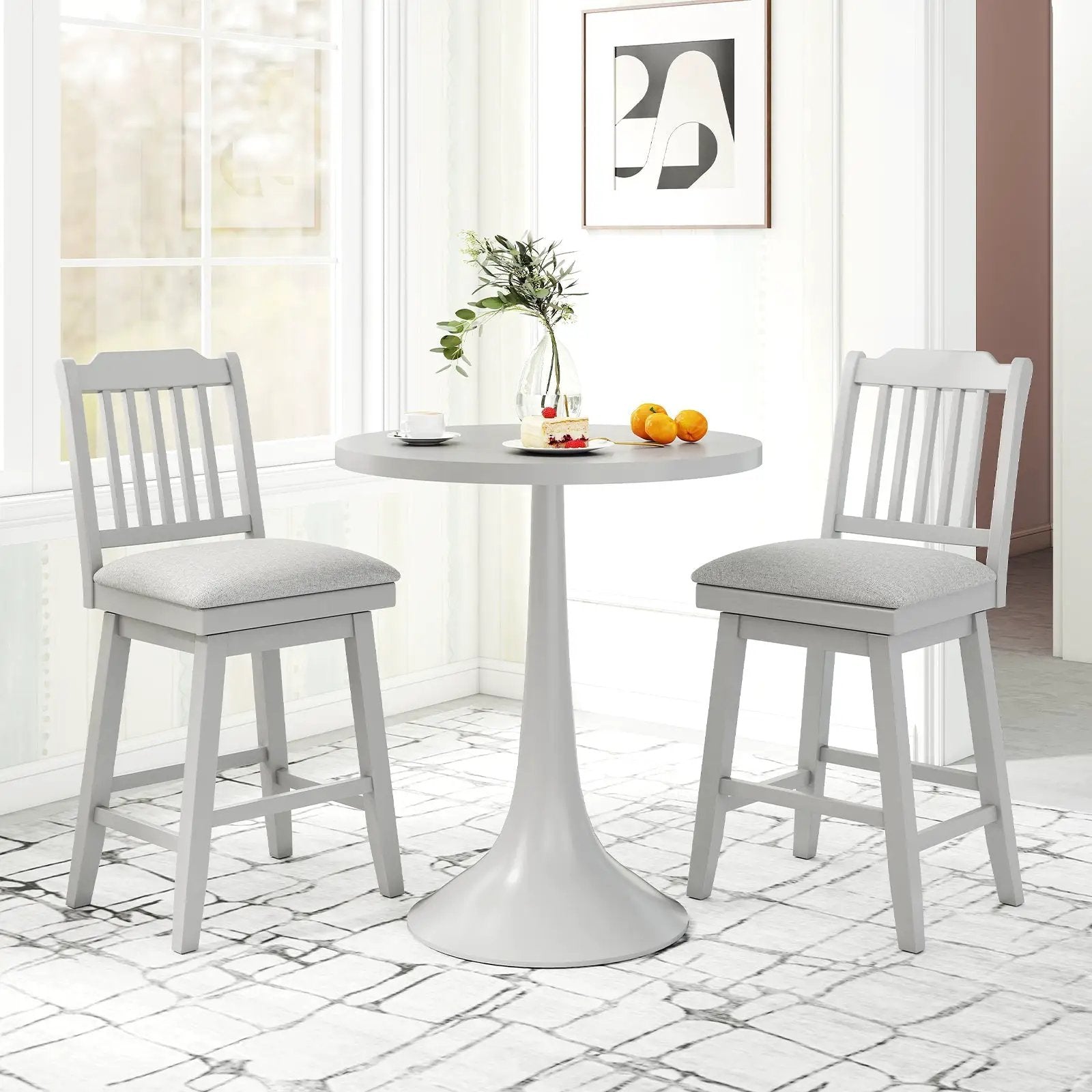 25 inch Modern Bar Stools Set of 2 with Upholstered Swivel Seat-Gray by DirectDeals