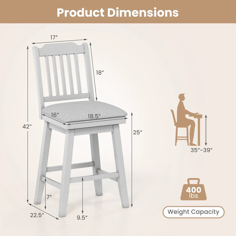 25 inch Modern Bar Stools Set of 2 with Upholstered Swivel Seat-Gray by DirectDeals