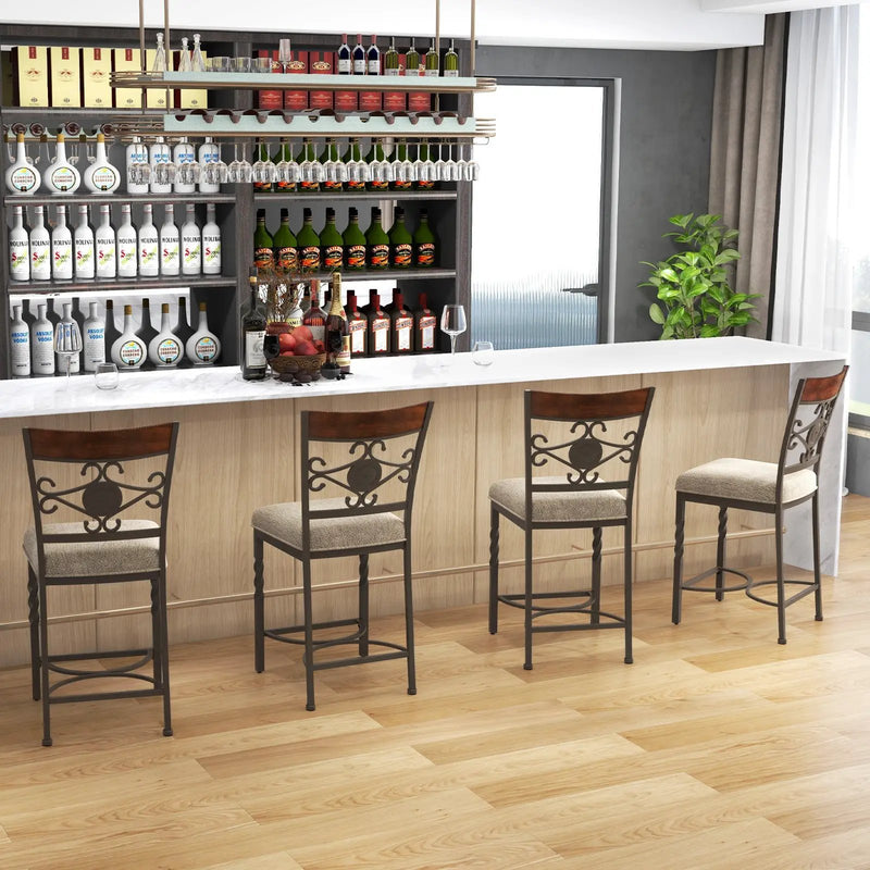 Set of 2 25 inches Bar Stools with Rust-proof Metal Frame and Soft Sponge Seat-Brown by DirectDeals
