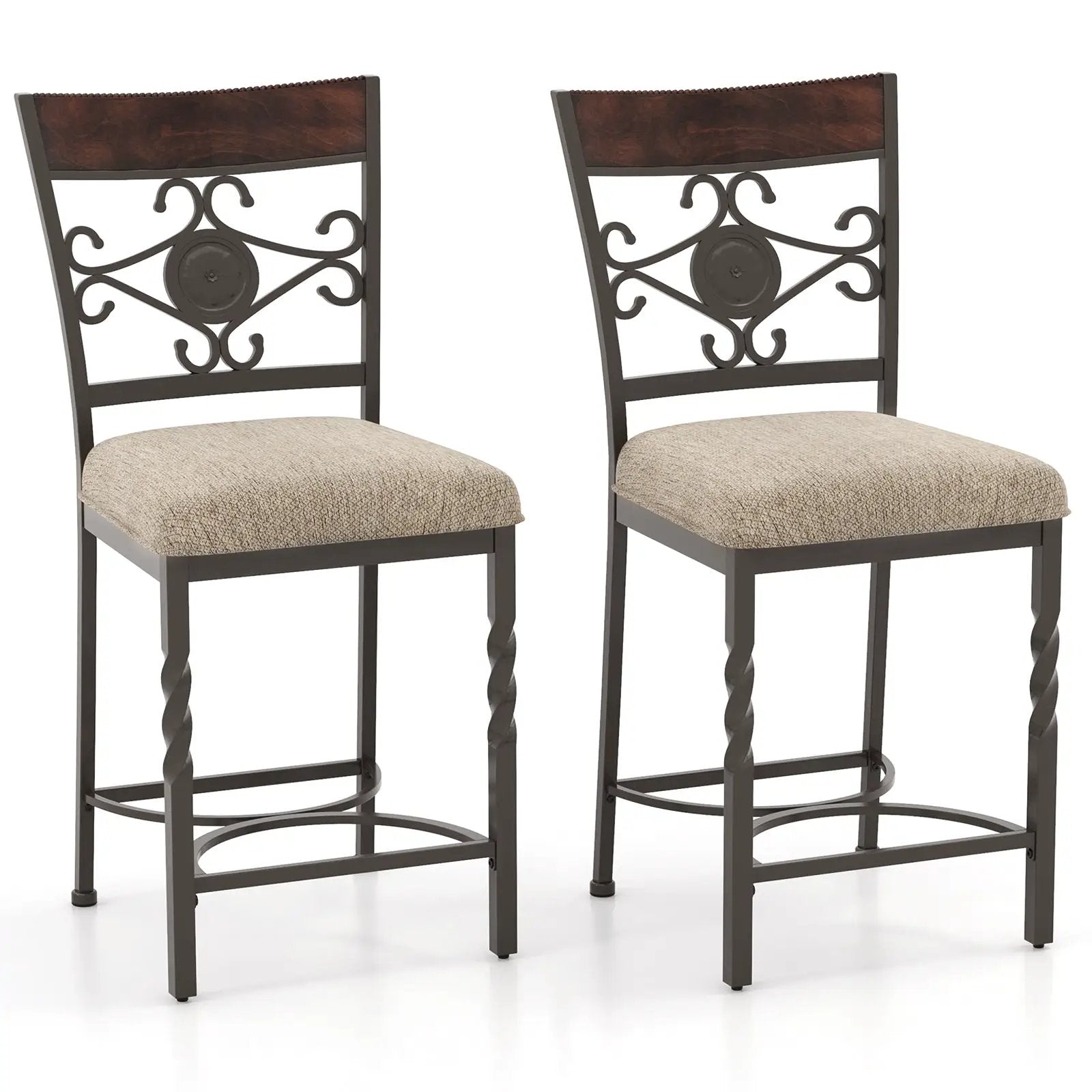 Set of 2 25 inches Bar Stools with Rust-proof Metal Frame and Soft Sponge Seat-Brown by DirectDeals