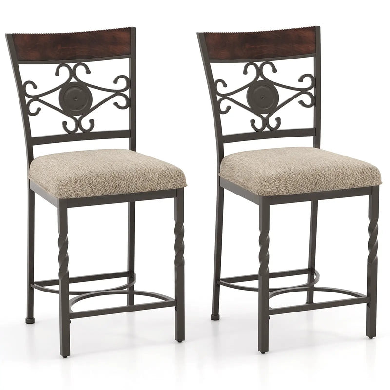 Set of 2 25 inches Bar Stools with Rust-proof Metal Frame and Soft Sponge Seat-Brown by DirectDeals