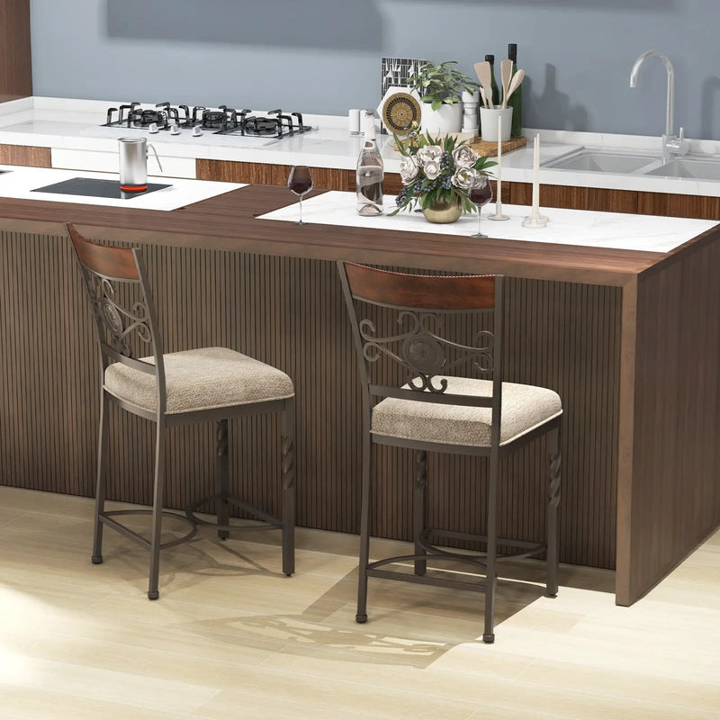 Set of 2 25 inches Bar Stools with Rust-proof Metal Frame and Soft Sponge Seat-Brown by DirectDeals