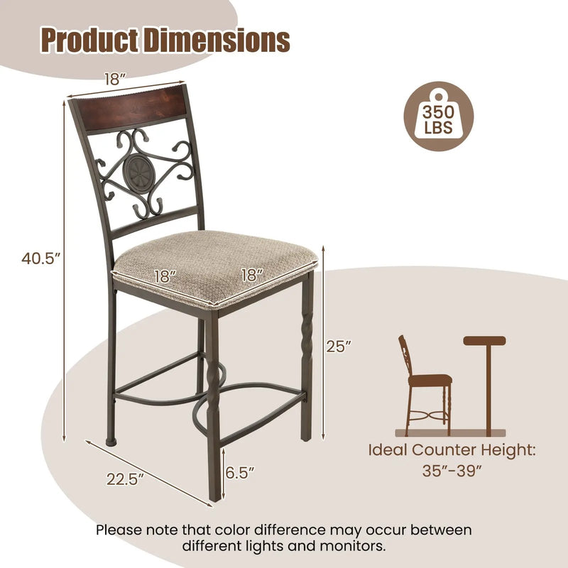 Set of 2 25 inches Bar Stools with Rust-proof Metal Frame and Soft Sponge Seat-Brown by DirectDeals