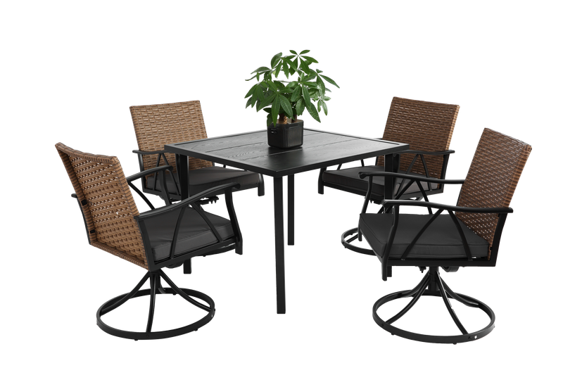 5 Piece Patio Dining Set for 4 with Swivel Rocker Chairs and Steel Table Top by HouseOfZazla