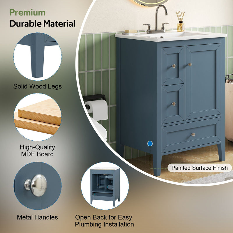 Modern Bathroom Vanity With Sink, Soft Close Drawers & Door, Storage Rack by HouseOfZazla
