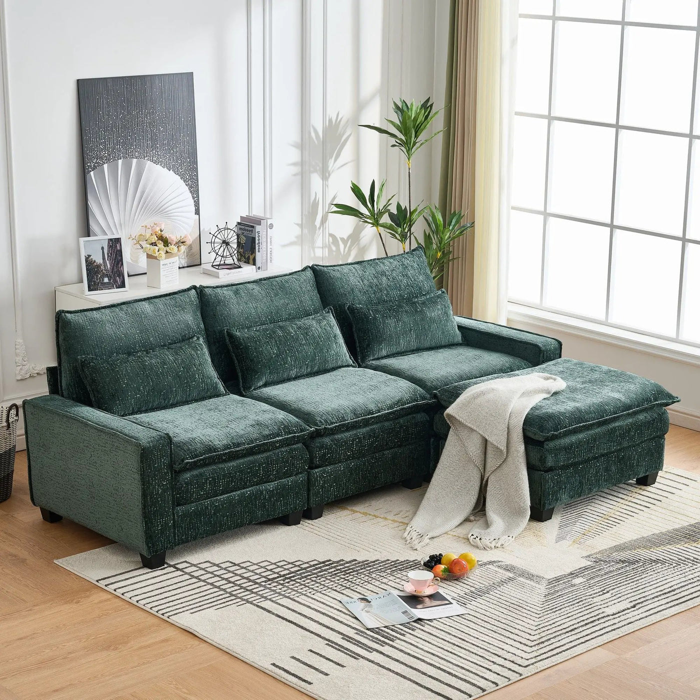 Modern Comfy L Shaped Sectional Sofa With Movable Ottoman by HouseOfZazla