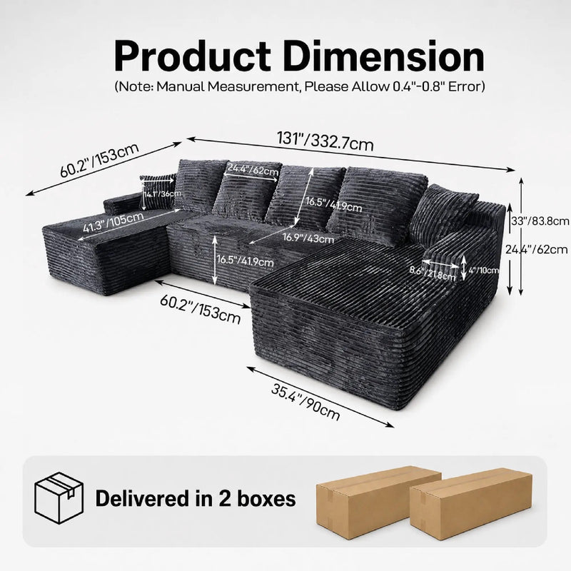 131" U-Shape Cloud Sectional Couch by HouseOfZazla