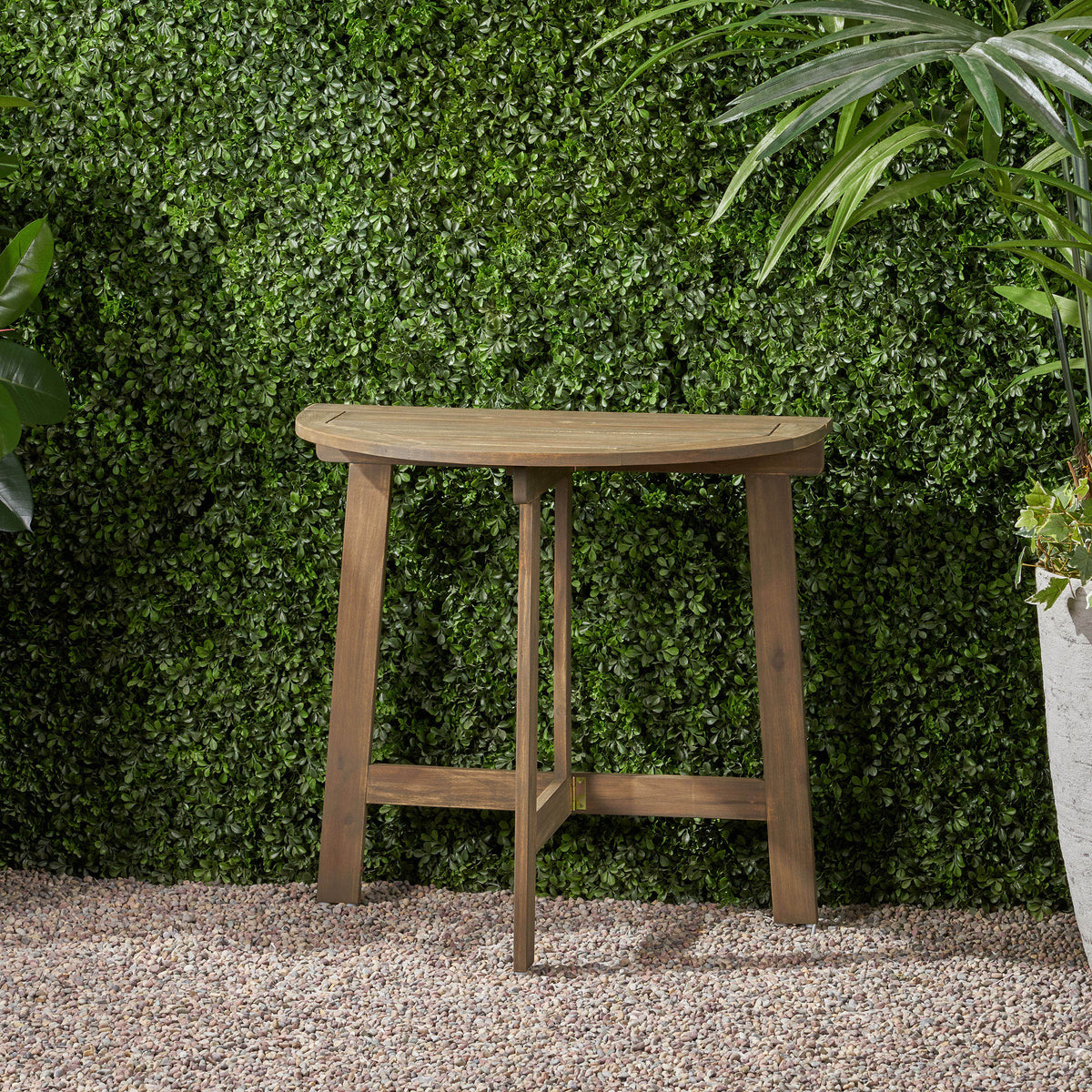 Acacia Wood Outdoor Half-Round Folding Bistro Table with Folding Design - Grey or Natural, photo 5 of 10