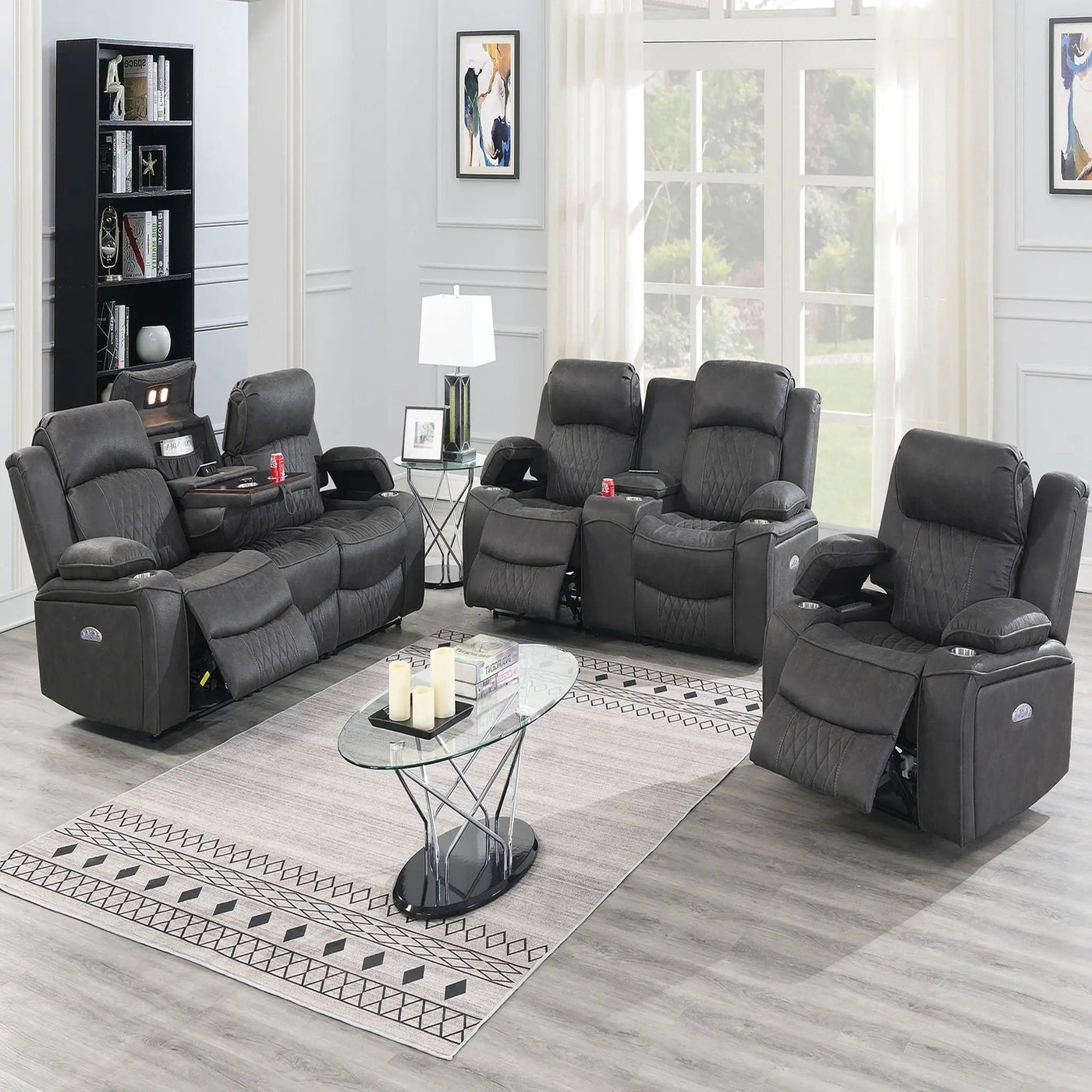 Power Motion Living Room Set With USB Port, Adjustable Headrest, Cup Holder by HouseOfZazla
