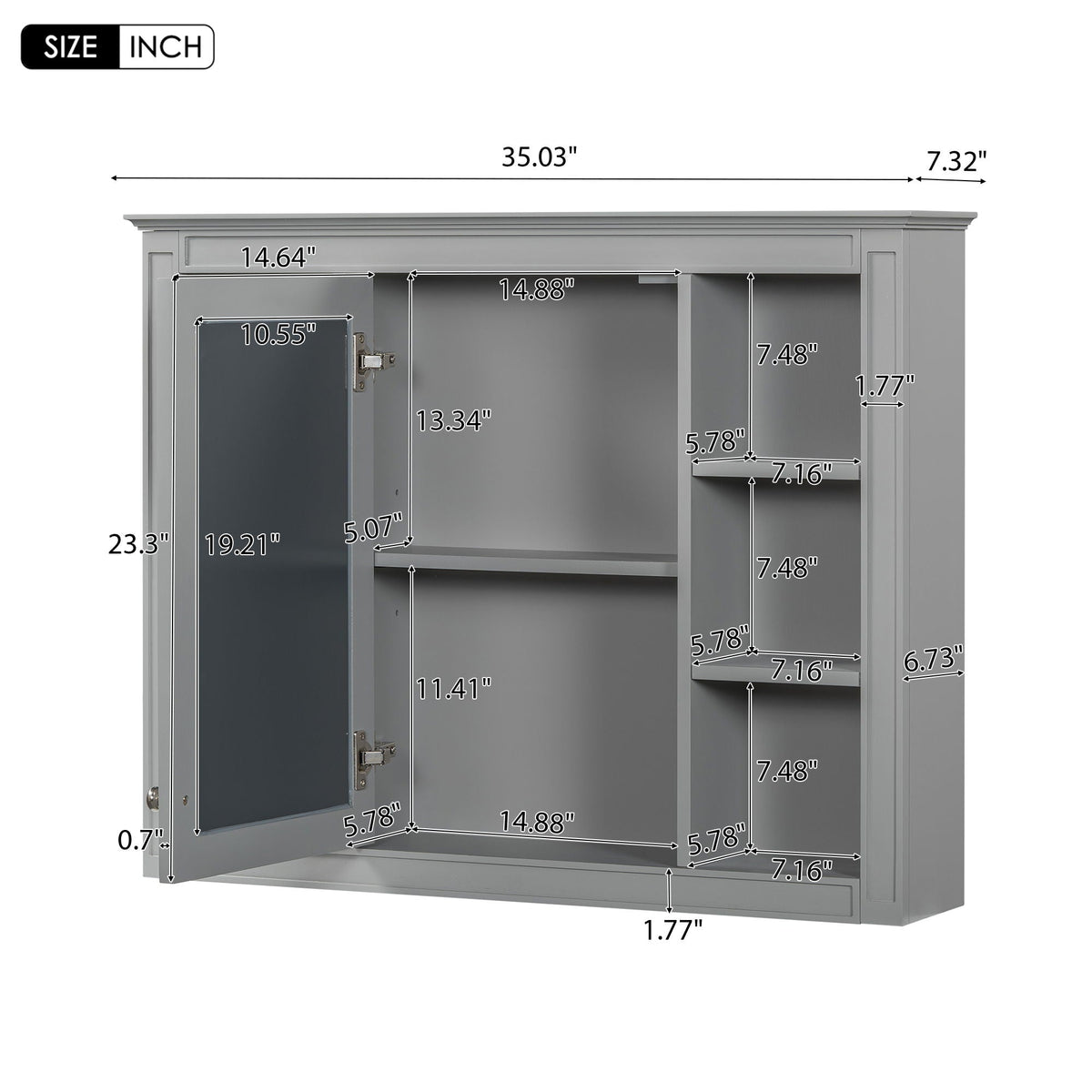 Wall Mounted Medicine Cabinet with Mirror and 6 Open Shelves - Multiple Colors, photo 6 of 16